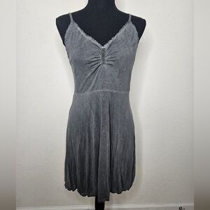 NWOT POL Mineral Wash Dark Grey V-neck Ruffle Trim Flowy Flouncy Tank Dress